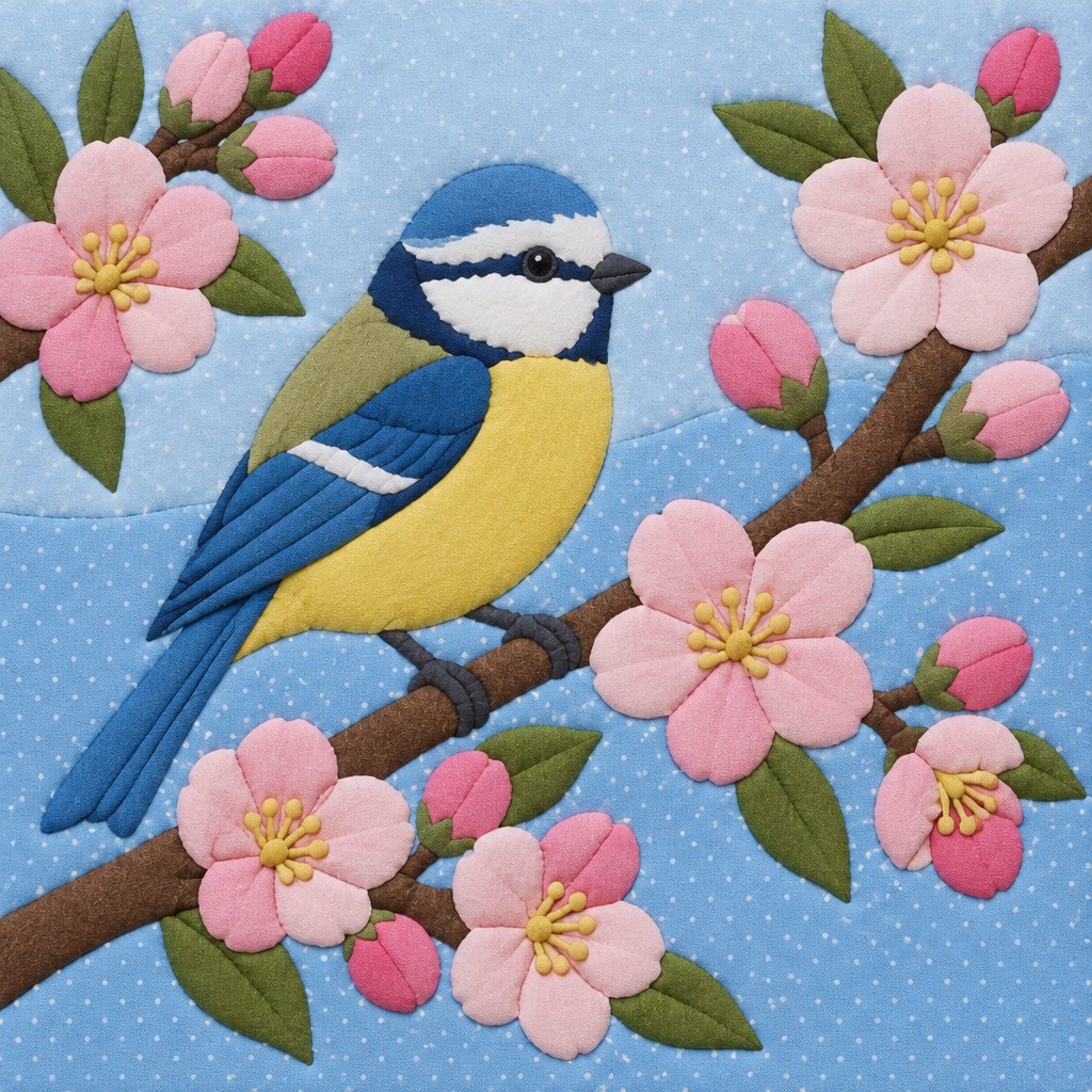 Blossom Blue Tit no-sew fabric art kit