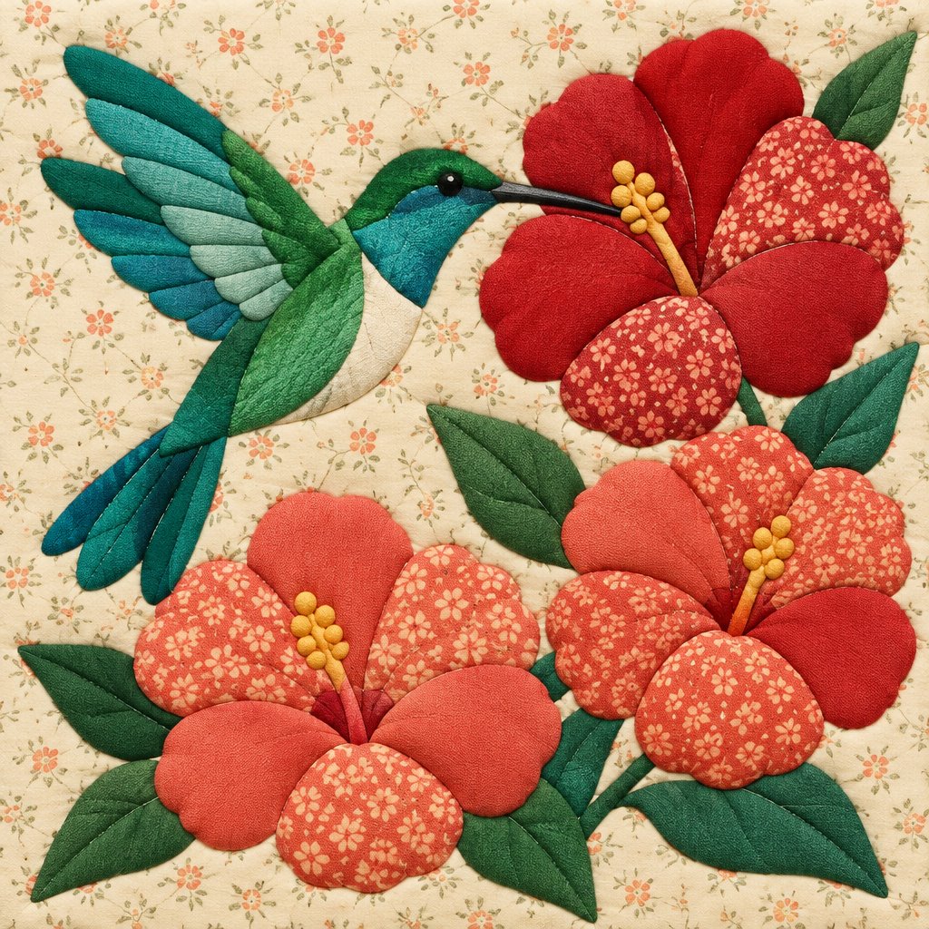 Hibiscus Hummingbird no-sew fabric art kit