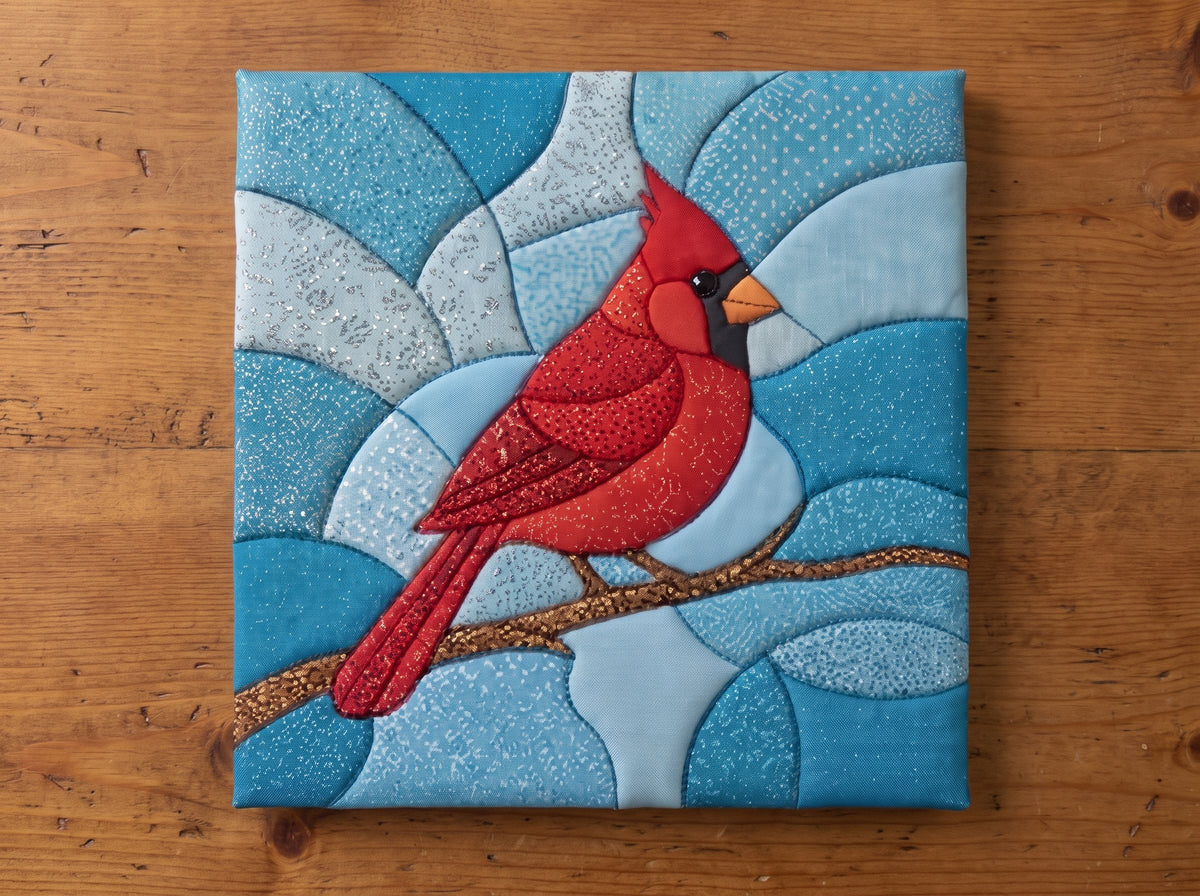 Finished red cardinal fabric art