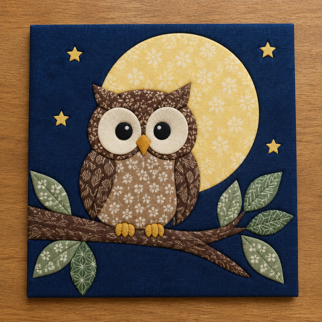 Finished owl fabric art