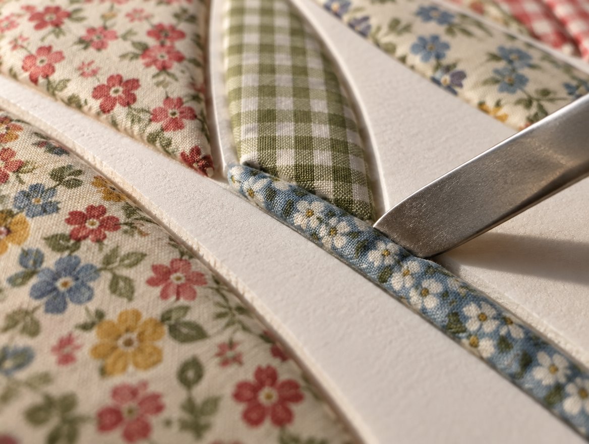 Close-up of fabric tucked into the carved lines