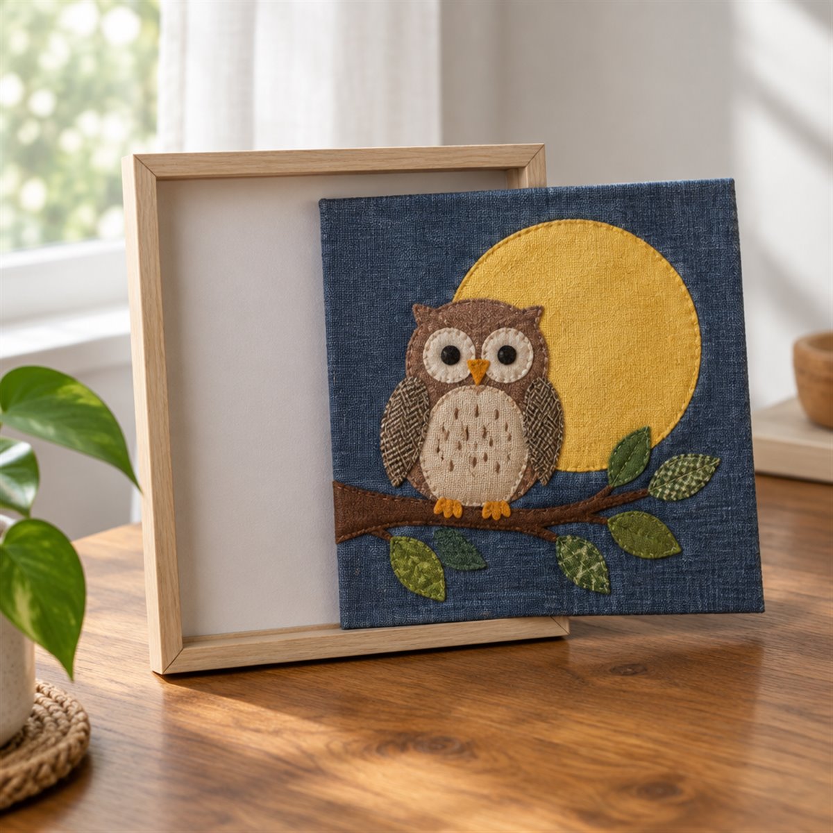 Natural wood frame for a Kinu Calm fabric art kit