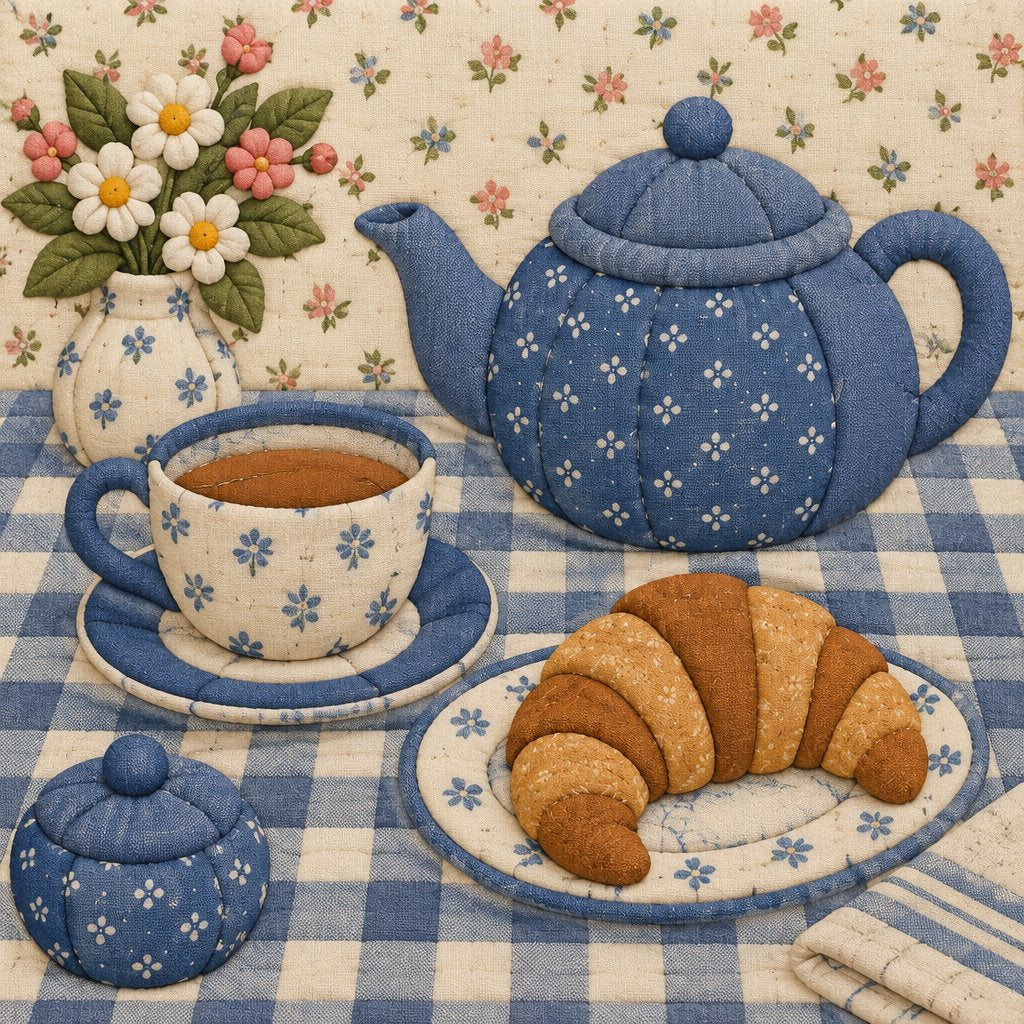 Tea & Croissant no-sew fabric art kit